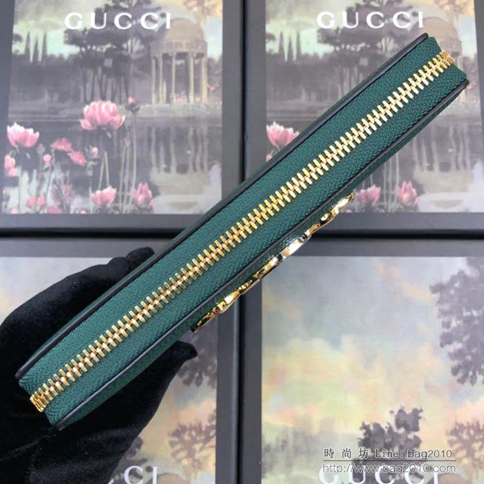 GUCCI古馳錢包 2019新款 Zumi系列 粒面皮革 互扣式G馬銜扣 女款拉鏈長錢包 570661 綠色  ydgq3284